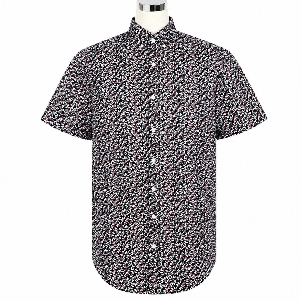J.Crew Floral Shirt Mens Large Navy Slim Flex Washed Short‎ Sleeve Button Down